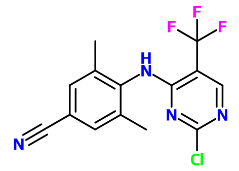 MC038029 4-(2-Chloro-5-trifluoromethyl-pyrimidin-4-ylamino)-3,5-dimethyl-benzonitrile (image for) MC038029 4-(2-Chloro-5-trifluoromethyl-pyrimidin-4-ylamino)-3,5-dimethyl-benzonitrile